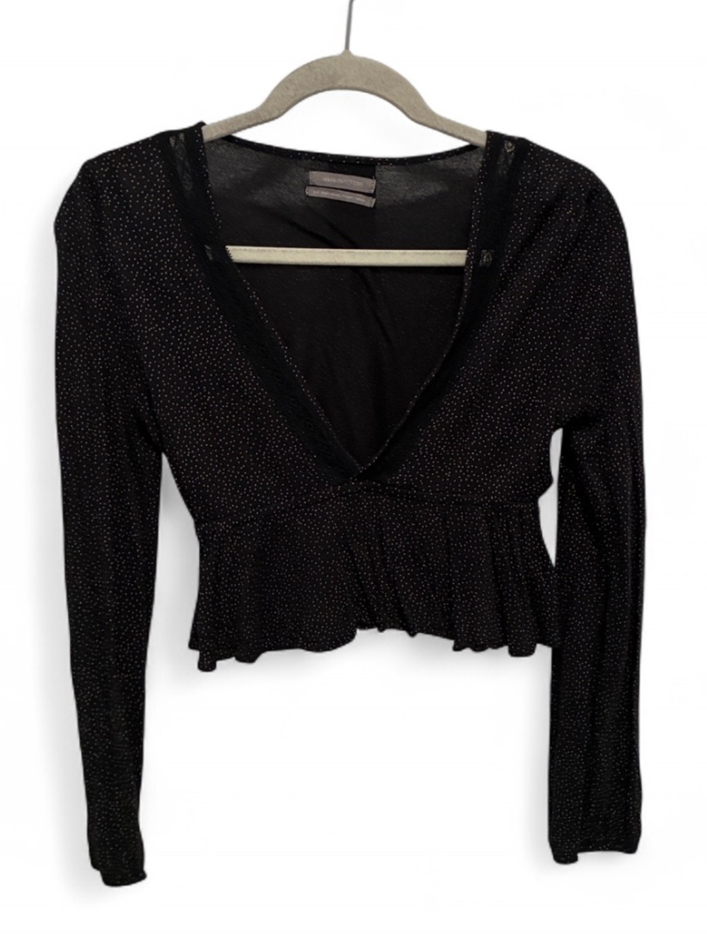 Urban Outfitters Black Deep V Long Sleeve Ruffle Hem Top